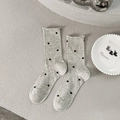 Light grey crew socks with black polka dots and rolled cuff for casual comfort - Grey Rolled Edge