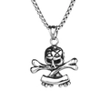 Hip hop skull and crossbones pendant necklace in silver stainless steel with box chain - Pentagram Skull Bones Style
