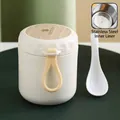 Insulated white stainless steel food jar with wooden texture lid and silicone handle - 400ml Stainless Steel White
