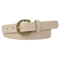 Chic beige snake pattern PU leather belt with bronze woven pin buckle for women - Khaki