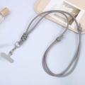 Adjustable grey PU leather phone lanyard with silver metal clasp and crossbody strap - Gray