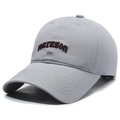 Grey cotton baseball cap with brown marason embroidery and six-panel stitch design - Light Gray
