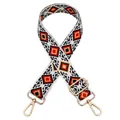 Macro detail of geometric patterned wide woven strap with gold metal lobster clasps - Style 30 (Red Yellow Geometric/Gunmetal Buckle)