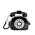 Creative retro black telephone crossbody bag with heart dial and glossy finish - Black