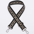 Adjustable wide woven shoulder strap in coffee and beige geometric chain pattern - No.314 Black Chain - Gunmetal Hook