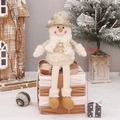 42cm kerstman sneeuwpop pluche decoratie in champagne goud met pailletten en geschenkdozen - HX-21047B Sneeuwpop (Zittend 42cm)