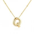 Polished gold initial Q pendant necklace with balloon style design on white background - Gold Letter Q