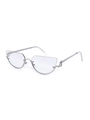 Silver Y2K cat-eye half-frame glasses with musical note metal temple detail - Silver Frame Gradient Silver Lens