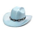 Détail du chapeau de cowboy bleu clair avec texture pailletée et boucle de tournesol - M (56-58cm) / Bleu Ciel