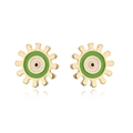 18K gold plated evil eye stud earrings with green enamel and sunburst geometric design - Gold-Green Eye