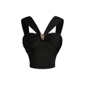 Slim fit black tank top with criss-cross front and elegant gold metal ring detail - S / Black