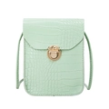 Light green crocodile pattern crossbody phone bag with golden twist lock closure - Green