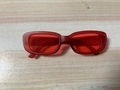 Retro small rectangular sunglasses with red semi-transparent frame and matching red lenses - Red Frame Red Lens