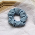 Light blue ballet core ribbon scrunchie with pleated texture for elegant hairstyles - Light Blue Cream Scrunchie