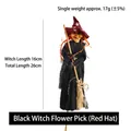 Halloween witch stake decoration with red star hat and straw broom for pumpkin pots - Black Witch Flower Insert (Red Hat)