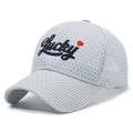 Gorra de béisbol de malla gris claro transpirable con bordado Lucky y detalle de corazón - Ajustable / Gris claro
