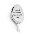 Custom stainless steel spoon engraved with 'Good morning Handsome' and heart icon - Good Morning Handsome