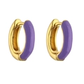 Minimalist gold-plated hoop earrings with vibrant purple enamel inlay for women - Purple