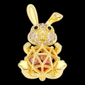 Gold rabbit pendant featuring sparkling zircon crystals and a pink inner gemstone - Rabbit Hollow Cage (3)