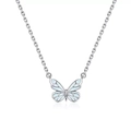 Elegant silver butterfly necklace featuring light blue enamel wings and tassel design - Butterfly Style (LI361)