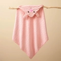 Pink coral fleece hooded baby towel with 3D pig ears and soft textured wave pattern - 80*80cm / S-Pattern Thickened Pink Pig
