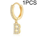 Gold-plated letter B drop earring featuring micro-pave cubic zirconia on white background - Single Letter Earring B