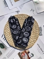 Black winter suede gloves with grey spiral embroidery on a rustic woven background - One Size / Black Grey Jacquard