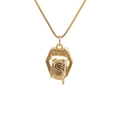 Detailed macro view of gold-plated necklace with S-letter lip-shaped pendant and cubic zirconia - S Letter Lips