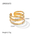 Bague ouverte dorée à trois couches en acier inoxydable avec finition martelée - Style Martelée Multicouche (JDR201672)