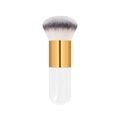 Portable kabuki foundation brush with gold ferrule and white handle for makeup - Small Chubby White Gold Tricolor Hair (With Net)