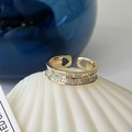 Gold adjustable ring featuring a checkered pattern with white enamel and sparkling zircons - Checkered Shell Zirconia (J3460)