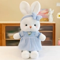 Cute plush bunny toy in blue plaid dress, soft stuffed rabbit doll for birthday gift. - Blue / 40 cm (0.16 kg)