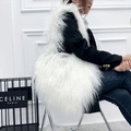 Chic white faux fur heart-shaped fluffy tote bag styled with a modern outfit - White