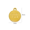 Detailed view of a 7x9mm gold-plated stainless steel charm engraved with Good Luck text - 7101 Good Luck Round