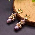 Elegant 925 silver earrings with large purple baroque pearls and gold hooks - Purple Pearl Metal Ball Fixed Dangle Earrings