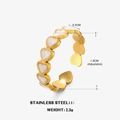 Adjustable 18K gold-plated stainless steel ring with white enamel heart-shaped motifs - White Heart - 0.5CM Width (ZN856G-3)