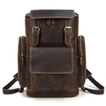 Mochila de viaje grande de cuero crazy horse vintage en color marrón con bolsillos - Marrón Oscuro