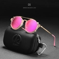 Steampunk round sunglasses with magenta mirror lenses and gold metal frame C6 model - Gold Frame Magenta Mirror Lens C6