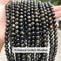 Strands of 7A natural gold sheen obsidian beads showing cat-eye effect and polish - 7A Natural Golden Obsidian 12mm/Approx 31pcs