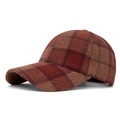 Classic plaid baseball cap in deep red and brown wool blend for autumn and winter - Adjustable / Dark Red