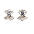 Symmetric pair of silver Evil Eye earrings with blue enamel and long eyelashes - Silver Evil Eye Earrings