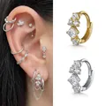 Sparkling geometric cubic zirconia cluster hoop earrings in gold and silver finish - CC040-1 / Platinum+8mm