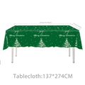 Waterproof dark green Christmas tablecloth with white trees and Merry Christmas text - Small Green Christmas Tablecloth