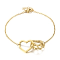 Bracelet en acier inoxydable doré avec pendentifs cœur évidé et patte de chat mignon - Bracelet Cœur et Patte Entrelacés (Or)