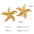 Dettaglio orecchini a stella marina dorati con placcatura PVD 18K e dimensioni - SE010141 / 32mmx34.5mm