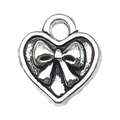 Colgante de corazón plateado vintage con lazo 3D para creación de joyas DIY - 1 Lazo de Corazón 10x9mm
