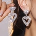 Sparkling silver heart rhinestone earrings featuring a luxury double-layer loop design - Silver Double Heart Ring Style (DTE1516102S-W)