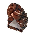 Faux suede turban hat in brown with black and white geometric pattern and twisted knot - 10377/Brown Geometric