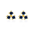 Minimalist S925 sterling silver stud earrings with golden base and three blue stones - 925 Silver / 18K Gold Blue Rhinestone