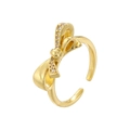 Minimalist gold bow ring with sparkling zircons and adjustable open band design - VJ605-Classic Bow / Gold